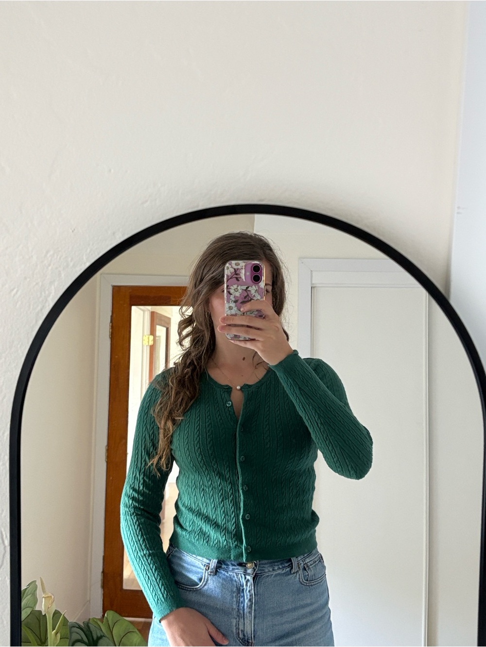 Forest Green Cable Knit Button-Up Cardigan